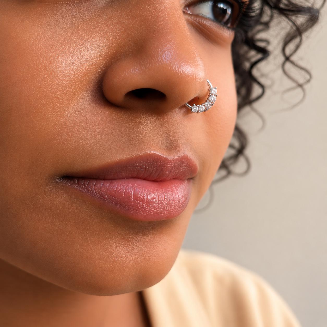 925 Sterling Silver Five Sparkle Open Nose Pin - Image 2